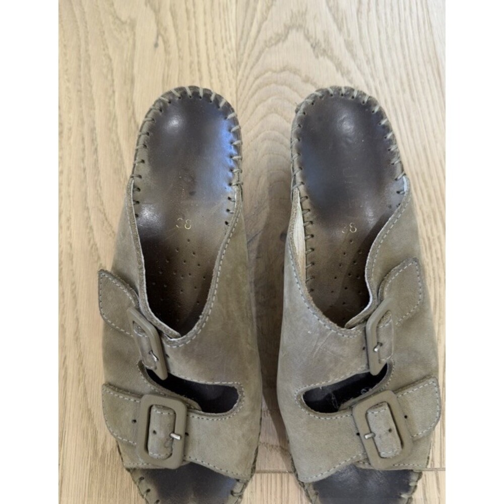 Women's LA PLUME Primo Green Tooled Suede Leather Slide Sandal EU 38 7 Slip On - Picture 3 of 6